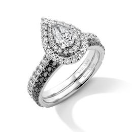 Neil Lane White & Black Pear Shaped-cut Diamond Bridal Set 1-1/5 ct tw 14K White Gold