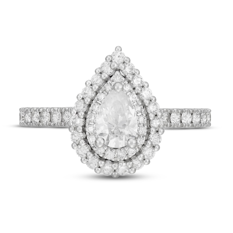 Neil Lane White & Black Diamond Engagement Ring 1-1/4 ct tw Pear & Round-cut 14K White Gold
