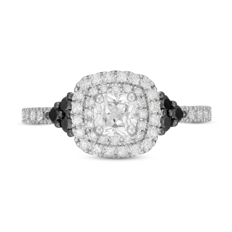 Neil Lane White & Black Diamond Engagement Ring 1-1/8 ct tw Cushion & Round-cut 14K White Gold
