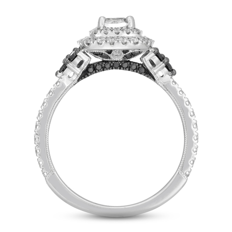 Neil Lane White & Black Diamond Engagement Ring 1-1/8 ct tw Cushion & Round-cut 14K White Gold