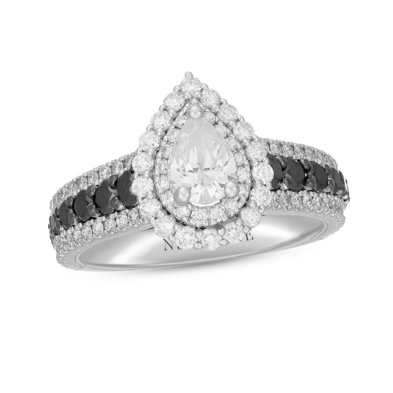 Main Image 5 of Neil Lane White & Black Diamond Engagement Ring 1-3/4 ct tw Pear & Round-cut 14K White Gold