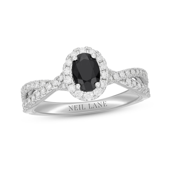 Neil Lane Black & White Diamond Engagement Ring 1-1/8 ct tw Oval & Round-cut 14K White Gold