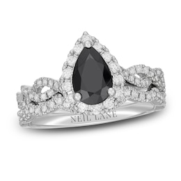 Neil Lane Black & White Pear Shaped Diamond Bridal Set 1-3/4 ct tw 14K White Gold