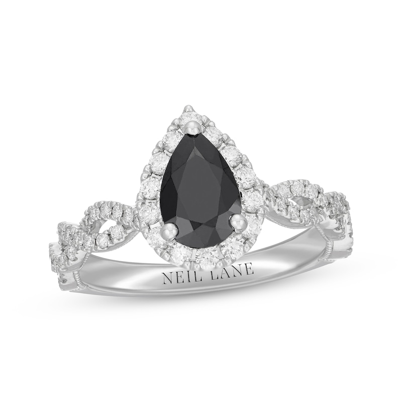 Neil Lane Black & White Diamond Engagement Ring 1-1/2 ct tw Pear & Round-cut 14K White Gold