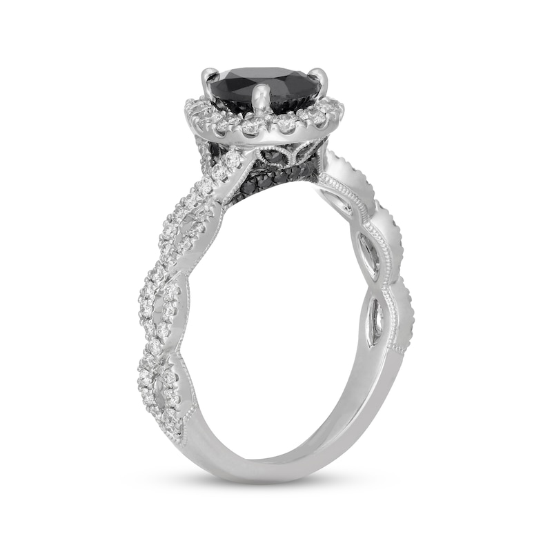 Neil Lane Black & White Diamond Engagement Ring 1-1/2 ct tw Pear & Round-cut 14K White Gold