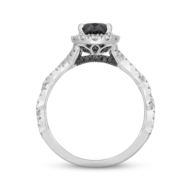 Neil Lane Black & White Diamond Engagement Ring 1-1/2 ct tw Pear & Round-cut 14K White Gold