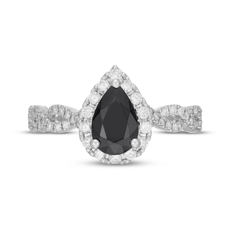 Neil Lane Black & White Diamond Engagement Ring 1-1/2 ct tw Pear & Round-cut 14K White Gold