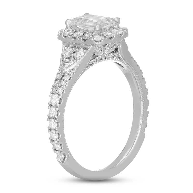 Neil Lane Diamond Engagement Ring 1-3/4 ct tw Emerald, Round & Princess-cut 14K White Gold