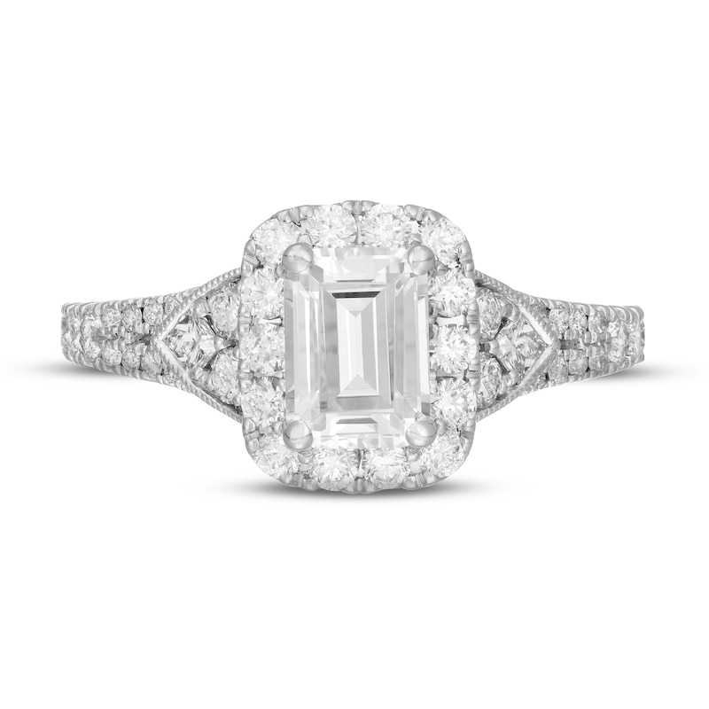 Neil Lane Diamond Engagement Ring 1-3/4 ct tw Emerald, Round & Princess-cut 14K White Gold