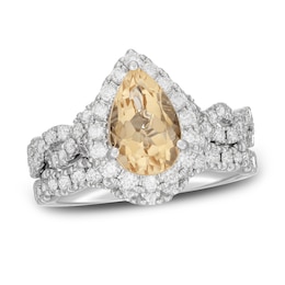 Neil Lane Pear Shaped-cut Citrine Bridal Set 1 ct tw Diamonds 14K White Gold