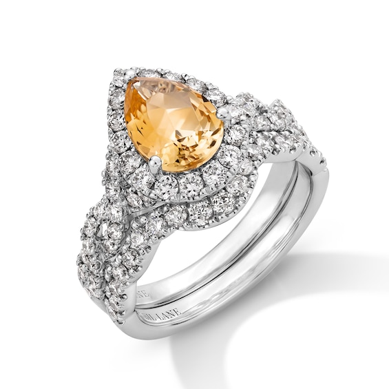 Neil Lane Pear Shaped-cut Citrine Bridal Set 1 ct tw Diamonds 14K White Gold