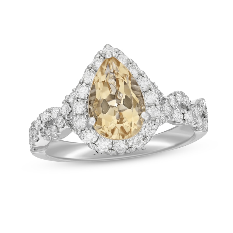 Neil Lane Citrine & Diamond Engagement Ring 3/4 ct tw Round-cut 14K White Gold