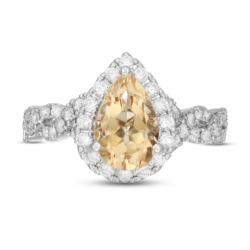 Main Image 3 of Neil Lane Citrine & Diamond Engagement Ring 3/4 ct tw Round-cut 14K White Gold