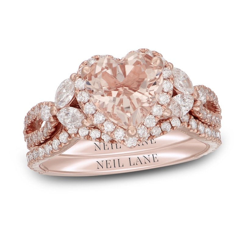 Main Image 1 of Neil Lane Heart-cut Morganite Bridal Set 1 ct tw Diamonds 14K Rose Gold