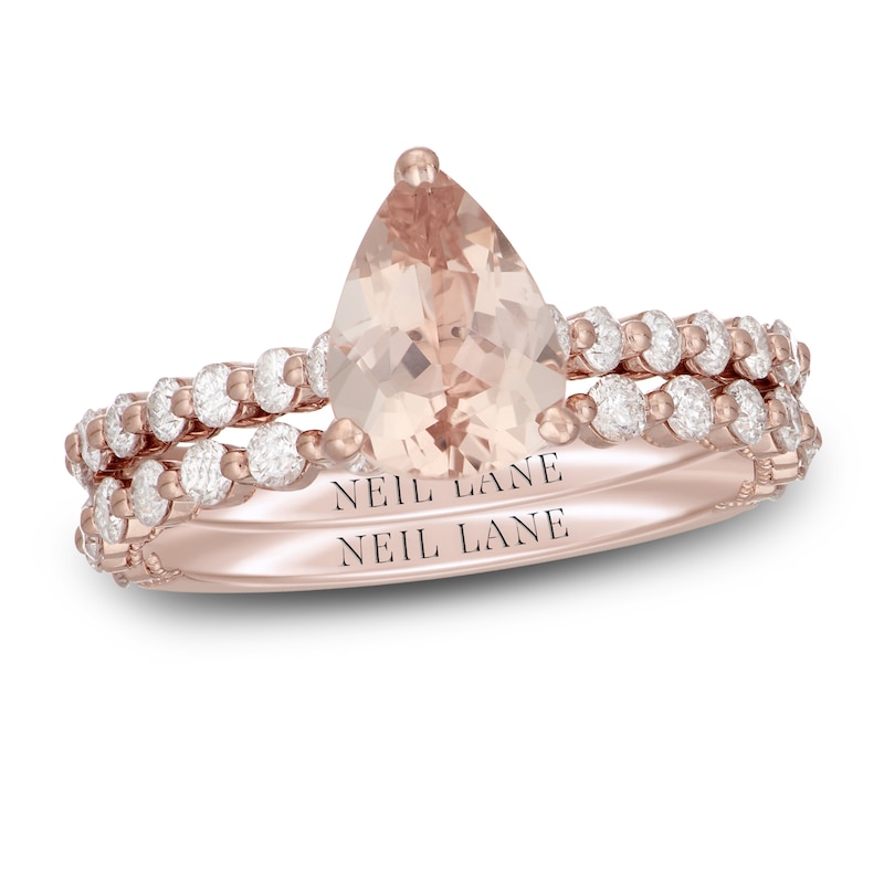 Main Image 1 of Neil Lane Pear Shaped-cut Morganite Bridal Set 7/8 ct tw Diamonds 14K Rose Gold