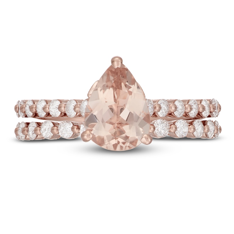 Main Image 3 of Neil Lane Pear Shaped-cut Morganite Bridal Set 7/8 ct tw Diamonds 14K Rose Gold
