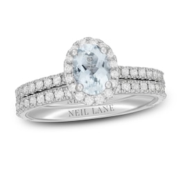 Neil Lane Oval-cut Aquamarine Bridal Set 3/4 ct tw Diamonds 14K White Gold