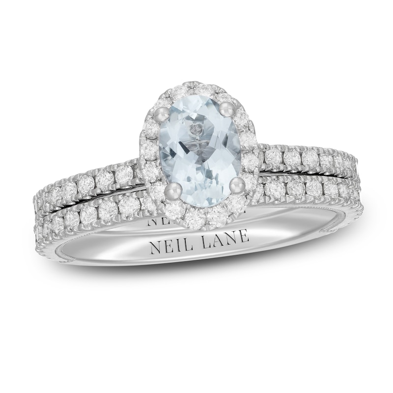 Neil Lane Oval-cut Aquamarine Bridal Set 3/4 ct tw Diamonds 14K White ...