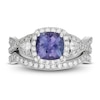 Thumbnail Image 3 of Neil Lane Cushion-cut Tanzanite Bridal Set 7/8 ct tw Diamonds 14K White Gold