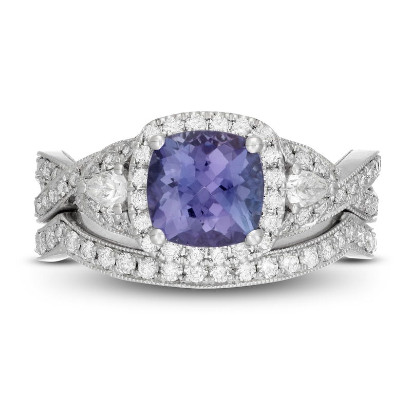 Main Image 3 of Neil Lane Cushion-cut Tanzanite Bridal Set 7/8 ct tw Diamonds 14K White Gold