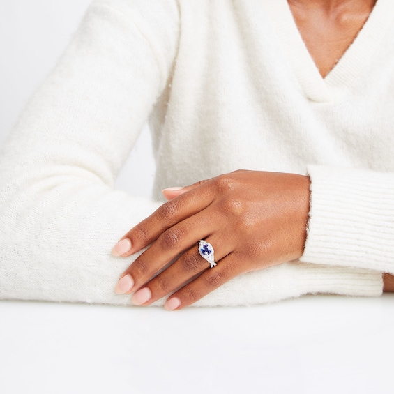 Thumbnail Image 4 of Neil Lane Tanzanite & Diamond Engagement Ring 5/8 ct tw Pear & Round-cut 14K White Gold