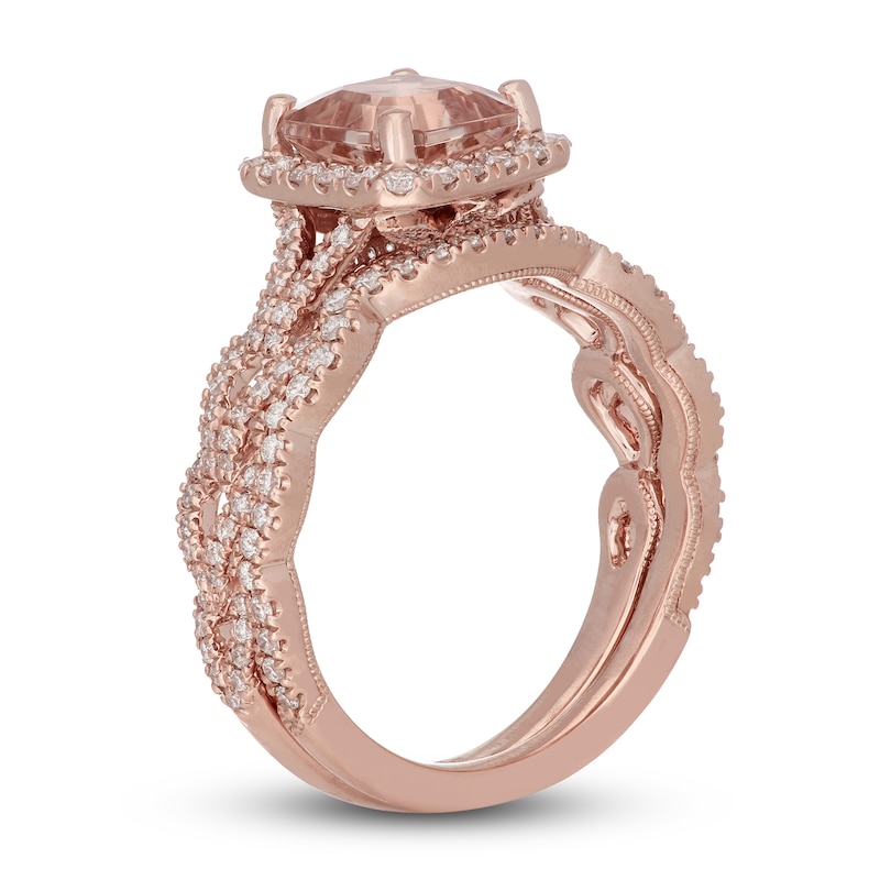 Main Image 2 of Neil Lane Square Emerald-cut Morganite Bridal Set 5/8 ct tw Diamonds 14K Rose Gold