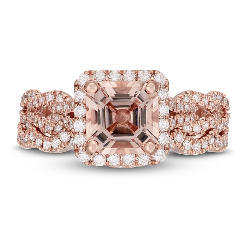 Main Image 3 of Neil Lane Square Emerald-cut Morganite Bridal Set 5/8 ct tw Diamonds 14K Rose Gold
