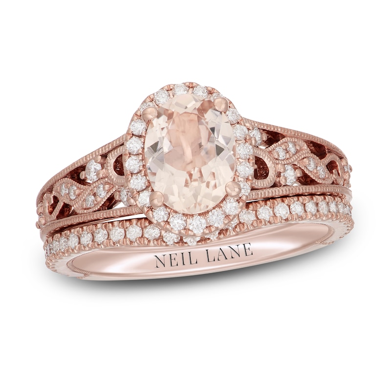 Main Image 1 of Neil Lane Oval-cut Morganite Bridal Set 1/2 ct tw Diamonds 14K Rose Gold