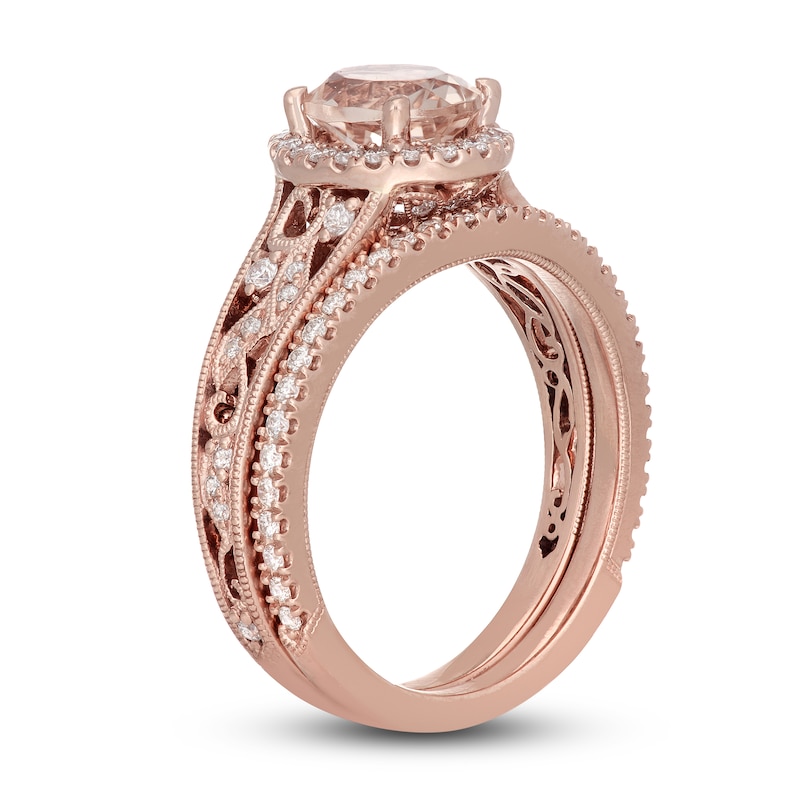 Main Image 2 of Neil Lane Oval-cut Morganite Bridal Set 1/2 ct tw Diamonds 14K Rose Gold
