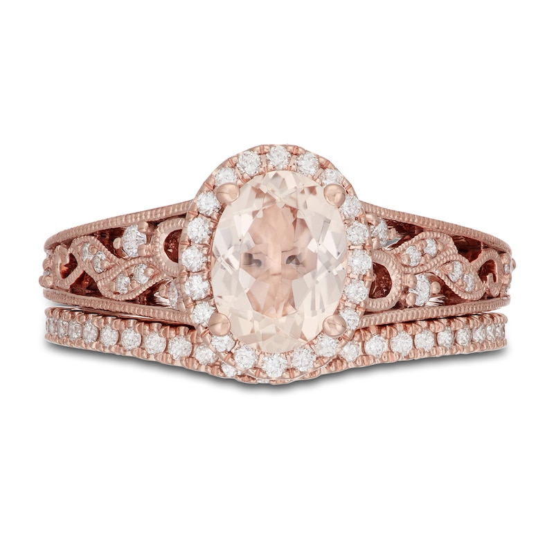 Main Image 3 of Neil Lane Oval-cut Morganite Bridal Set 1/2 ct tw Diamonds 14K Rose Gold