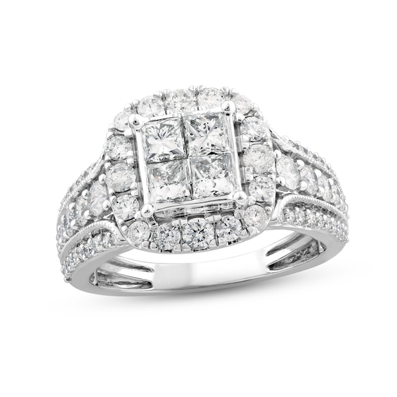 Diamond Engagement Ring 1-3/4 ct tw Princess & Round-cut 14K White Gold