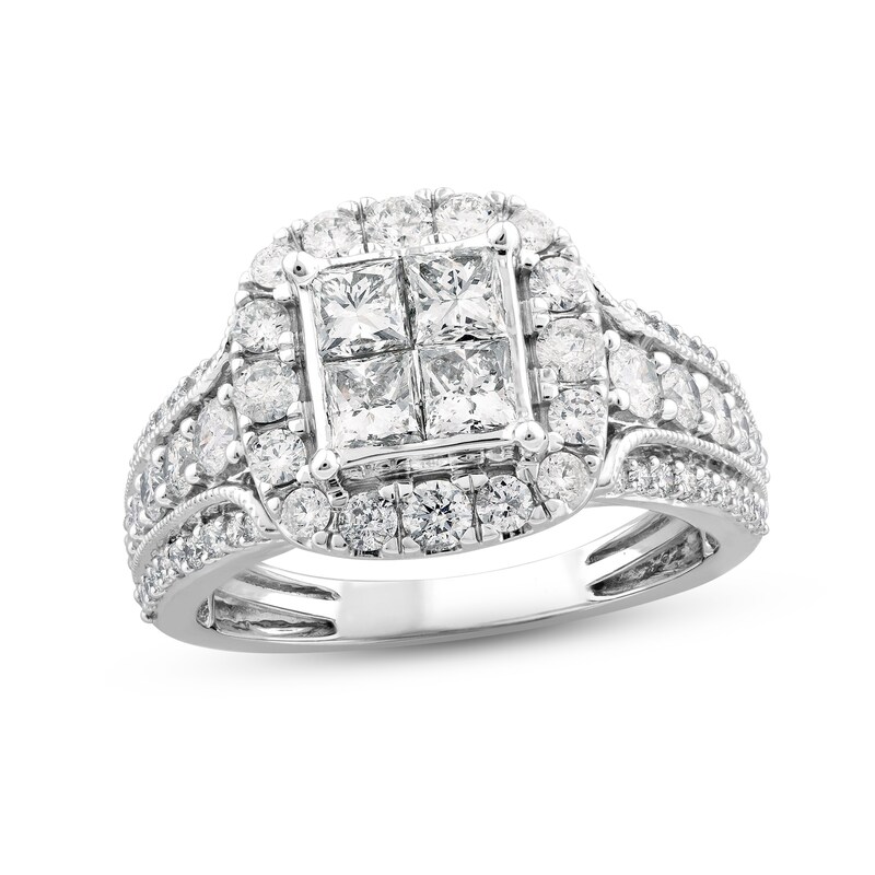 Main Image 1 of Diamond Engagement Ring 1-3/4 ct tw Princess & Round-cut 14K White Gold
