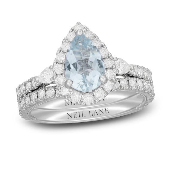 14K White Yellow or Rose Gold Aquamarine Pear & 1/6 CTW Diamond Double V Ring