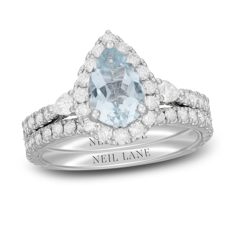 Main Image 1 of Neil Lane Pear Shaped Aquamarine Bridal Set 1-1/6 ct tw Diamonds 14K White Gold