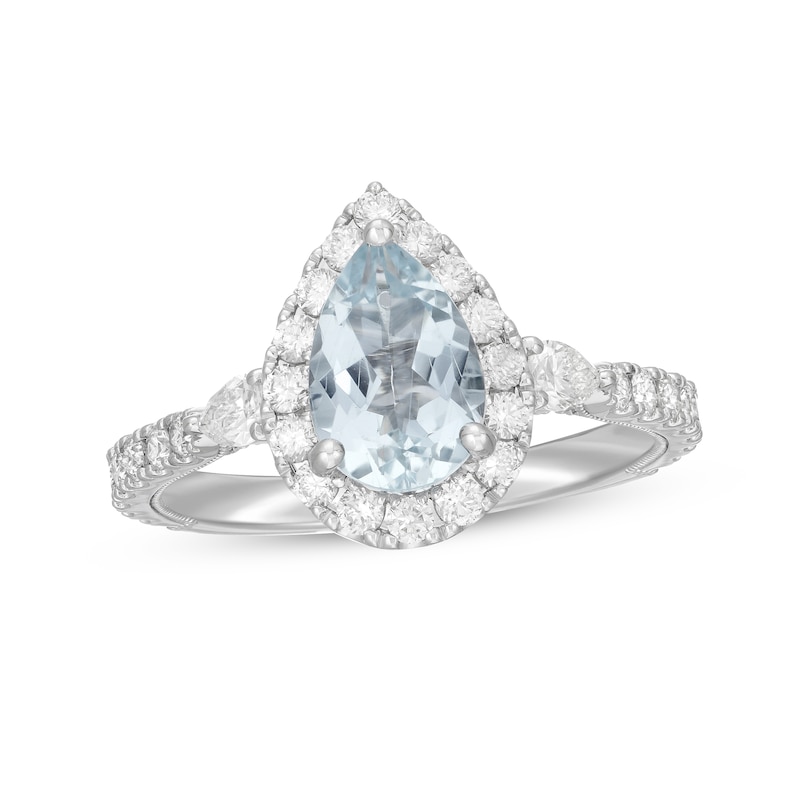 Neil Lane Aquamarine & Diamond Engagement Ring 7/8 ct tw Round-cut 14K White Gold with 360