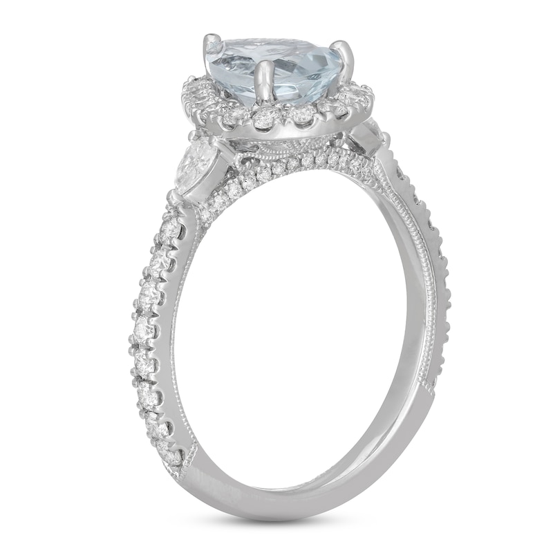 Neil Lane Aquamarine & Diamond Engagement Ring 7/8 ct tw Round-cut 14K White Gold