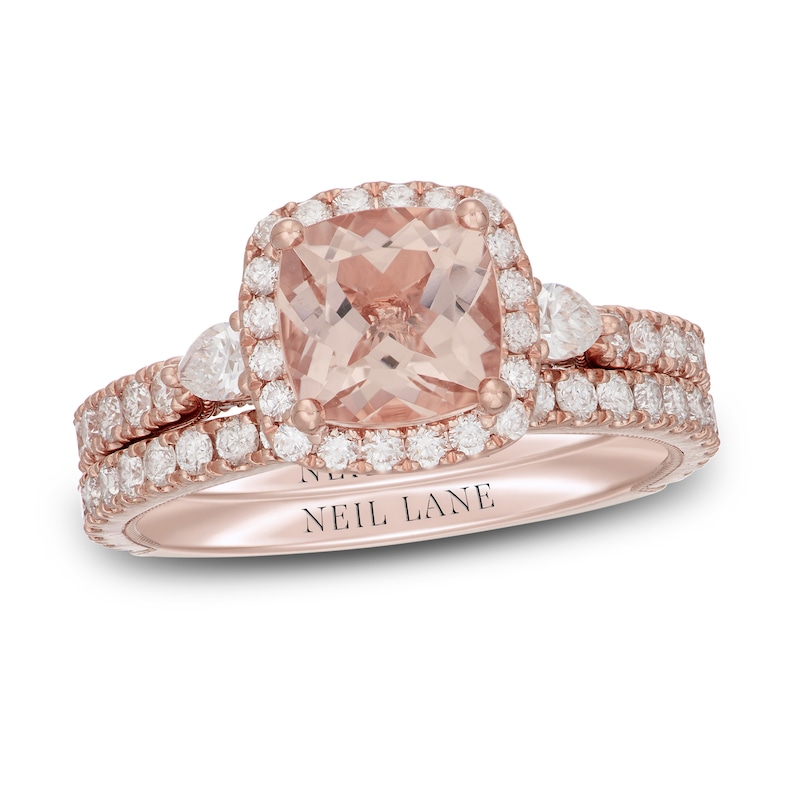 Main Image 1 of Neil Lane Cushion-cut Morganite Bridal Set 1 ct tw Diamonds 14K Rose Gold