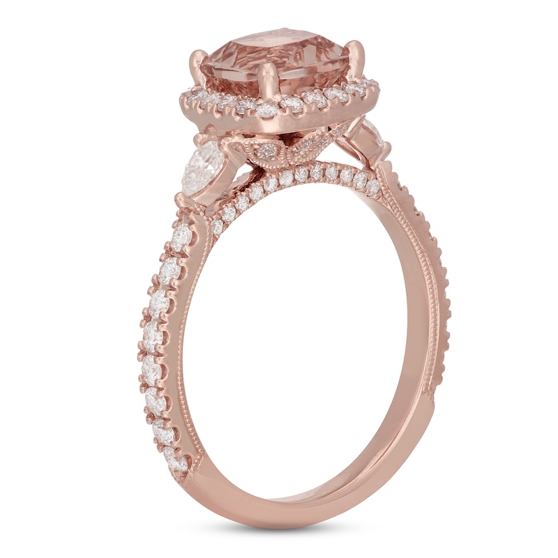 Main Image 2 of Neil Lane Morganite & Diamond Engagement Ring 3/4 ct tw Cushion, Pear & Round-cut 14K Rose Gold