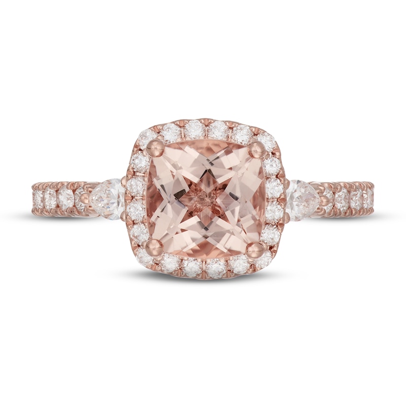 Neil Lane Morganite & Diamond Engagement Ring 3/4 ct tw Cushion, Pear & Round-cut 14K Rose Gold