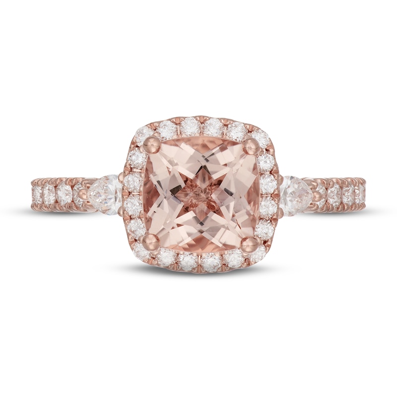 Main Image 3 of Neil Lane Morganite & Diamond Engagement Ring 3/4 ct tw Cushion, Pear & Round-cut 14K Rose Gold
