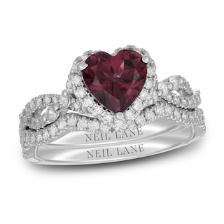 Neil Lane Heart-Shaped Garnet Bridal Set 5/8 ct tw Diamonds 14K White Gold