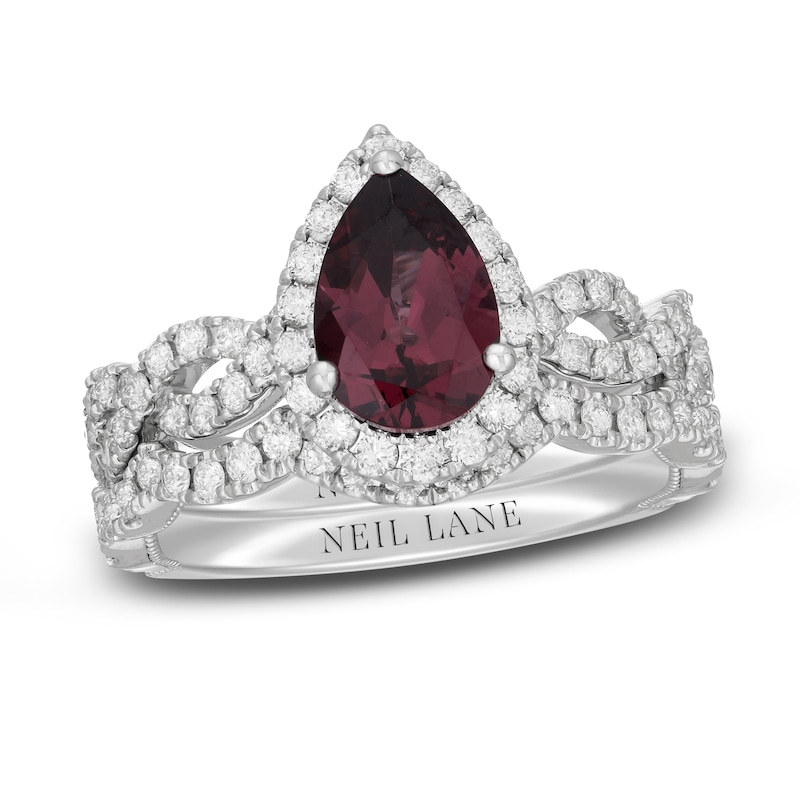 Neil Lane Pear Shaped-cut Garnet Bridal Set 1 ct tw Diamonds 14K White Gold