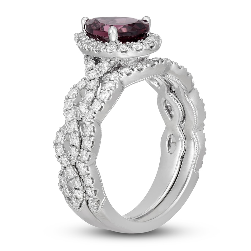 Neil Lane Pear Shaped-cut Garnet Bridal Set 1 ct tw Diamonds 14K White Gold