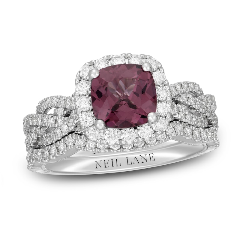 Main Image 1 of Neil Lane Cushion-cut Garnet Bridal Set 7/8 ct tw Diamonds 14K White Gold
