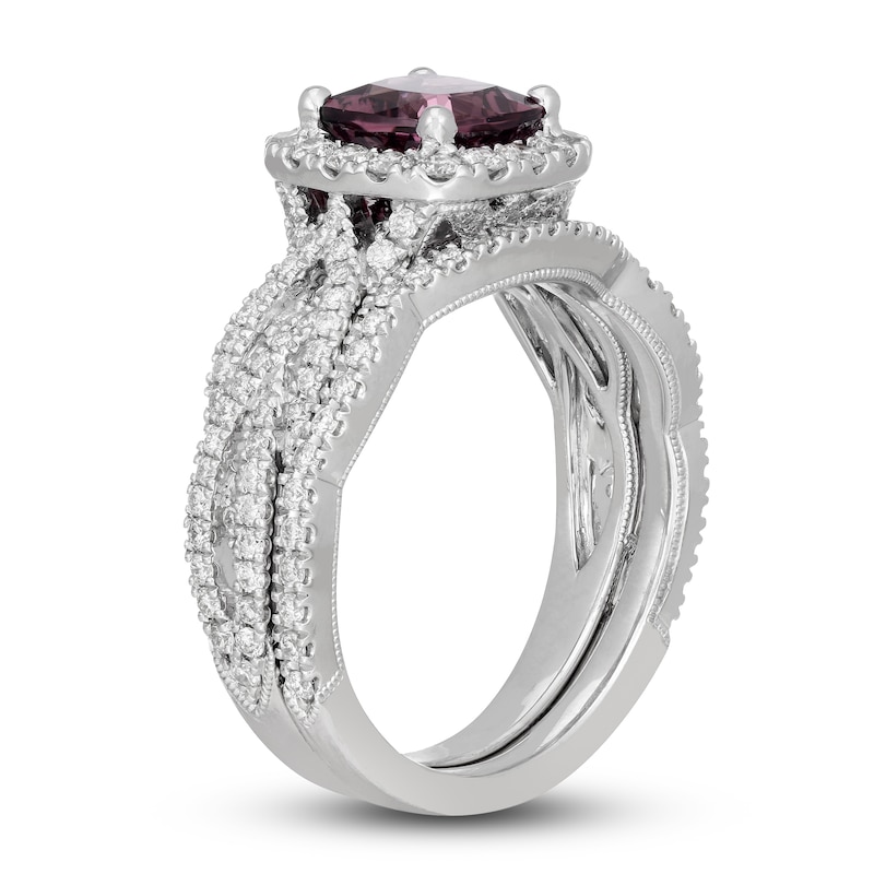 Main Image 2 of Neil Lane Cushion-cut Garnet Bridal Set 7/8 ct tw Diamonds 14K White Gold