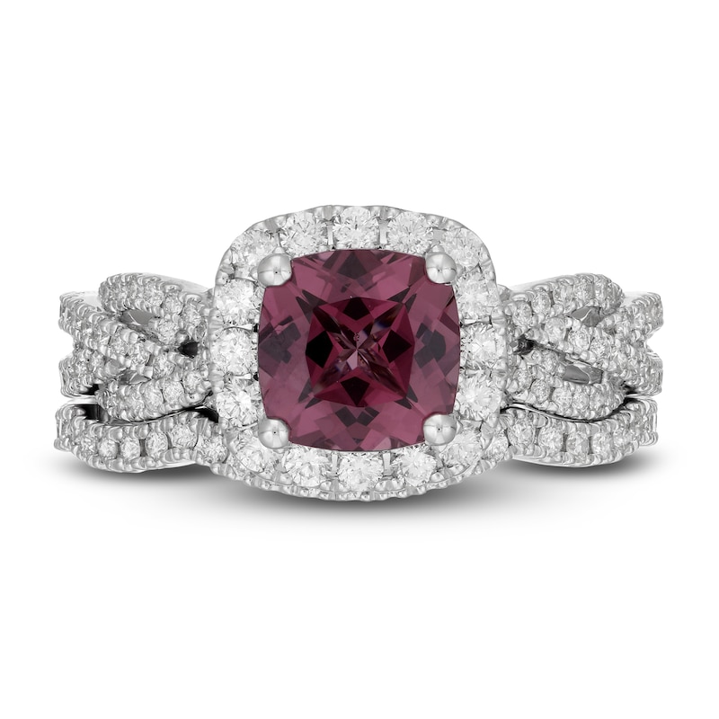 Main Image 3 of Neil Lane Cushion-cut Garnet Bridal Set 7/8 ct tw Diamonds 14K White Gold
