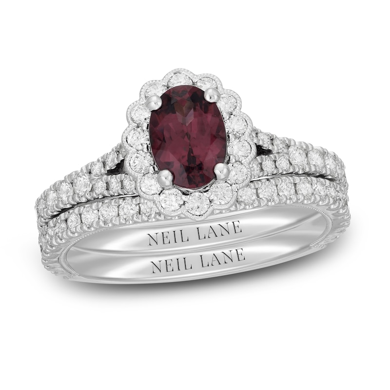 Neil Lane Oval-cut Garnet Bridal Set 7/8 ct tw Diamonds 14K White Gold