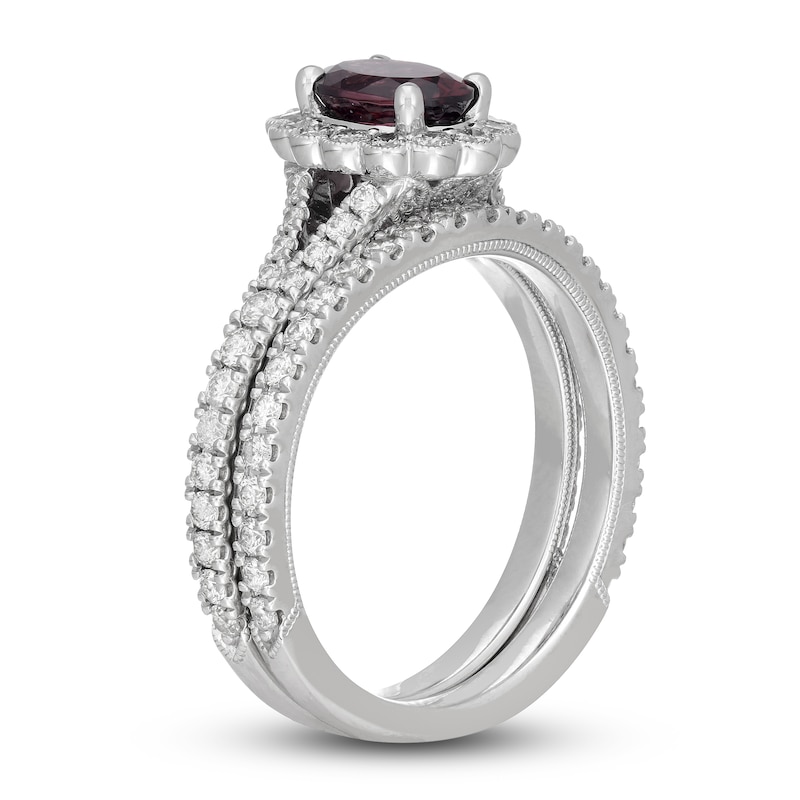 Main Image 2 of Neil Lane Oval-cut Garnet Bridal Set 7/8 ct tw Diamonds 14K White Gold