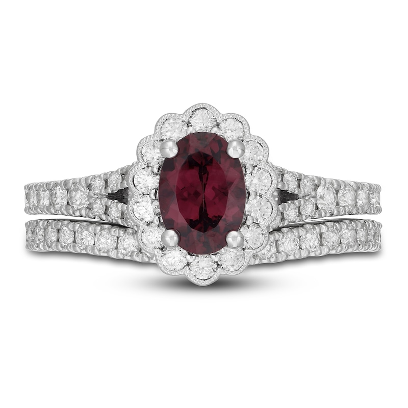Main Image 3 of Neil Lane Oval-cut Garnet Bridal Set 7/8 ct tw Diamonds 14K White Gold