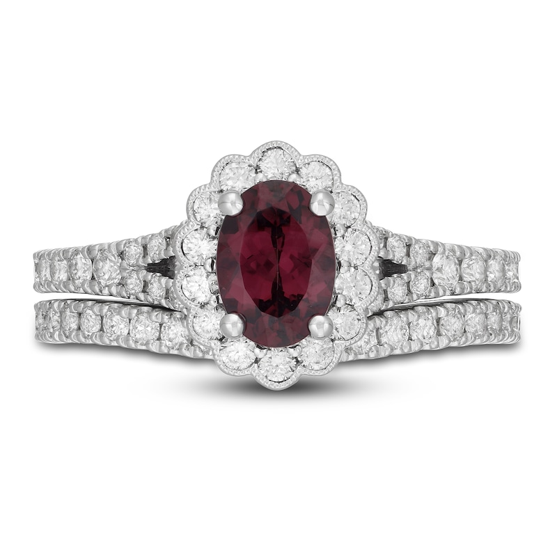 Neil Lane Oval-cut Garnet Bridal Set 7/8 ct tw Diamonds 14K White Gold